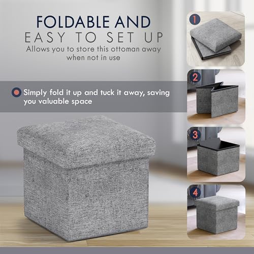 Ornavo Home Small Storage Ottoman Foldable Collapsible Cube Square Linen Ottoman Foot Rest Stool Seat, for Living Room, Bedroom, Home Office, Dorm - 12 x 12 x 12, Gray - color: Grey