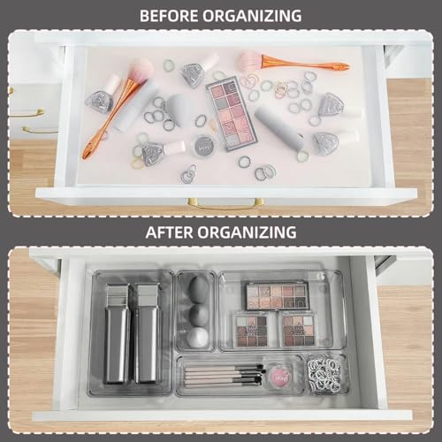 Kitchen Desk Drawer Organizers Storage for Office, Small Acrylic Vanity Trays Makeup Organizer for Drawer Bathroom Plastic Make up Organizers 25 Pcs Clear Black - color: Clear Black
