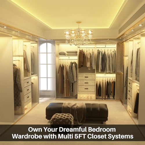Armocity 5FT Small Closet System with 3 Fabric Drawers, 60'' Walk In Closet Organizer System With 3 Adjustable Shelves, Heavy Duty Clothes Rack Built-In Garment Rack, 59" L x 16" W x 71"H, White Oak - color: White Oak
