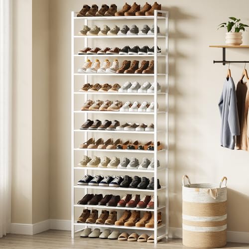 Nunsino Shoe Rack for Closet, Metal Shoe Organizer,12 Tier Garage Shoe Rack Max Holds 60 Pairs,Shoe Storage Shelf,Entryway, White - color: White, size: 12 Tier