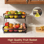 Sevenblue 2 Tier Large Fruit Basket for Kitchen Counter with 2 Mobile Banana Hangers, 2026 Pro Detachable Metal Fruit Bowl with Wooden Handle (Brown, 2 Tier Extra Large) - color: Brown, size: 2 Tier Extra Large