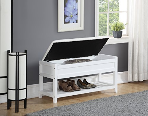 Roundhill Furniture Rouen Clean White Seating Bench with Shoe Storage, - color: White Faux Leather