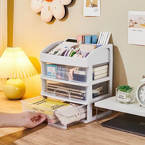 Desk Organizer with Drawers, 3 Drawers Storage Organizer, Desktop Storage Drawers for Office/School Supplies, Plastic Stationary Makeup Organizer, Desk Storage Box for Office, School, Home - color: 4 Layers with 3 Drawers