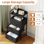 Somdot Nightstand with 3 Drawers, Dresser with Fabric Bins for Bedroom, Hallway, Entryway, Night Stand Bedside Table Furniture, Sturdy Steel Frame, Wooden Top, Easy Pull Fabric Bins, Black - color: Black, size: 11.4"D x 15.2"W x 30.6"H (3 Drawers)