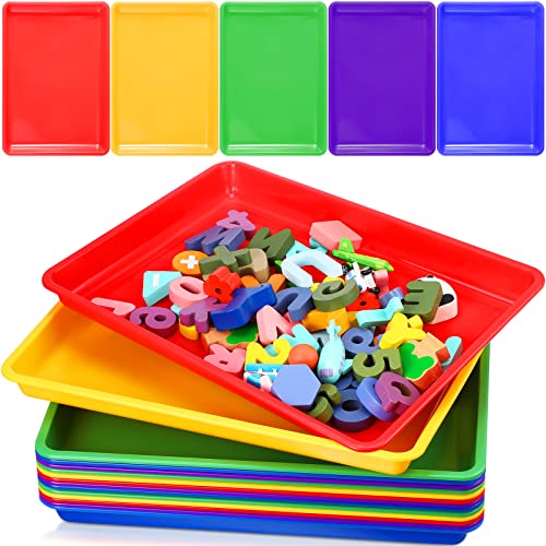 Maitys 15 Pcs Flat Plastic Trays 16.1 x 11.8'' Sensory Storage Tray Paper Stackable Classroom Bins for Office Home Organizer Arts and Crafts Supplies(Classic Color) - color: Classic Color