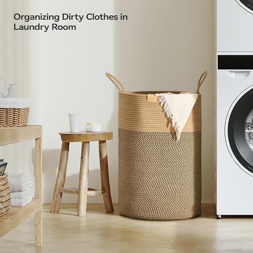 Nunsino Laundry Hamper 75L,Large Laundry Basket for Clothes,Decorative Storage Basket for Blankets,Cotton Rope Woven basket for bedroom,Dark Brown - color: Dark&Brown, size: 75L/19.8Gal