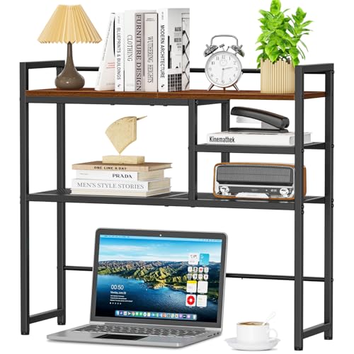 Snughome 31.9" Desk Shelf, Desktop Organizer Shelf, Desk Hutch Dorm, 3-Tier Desk Display Rack, Desktop Bookshelf, Multipurpose Wood Desk Organizer Storage Rack for Home Office Dorm - size: 31.9"