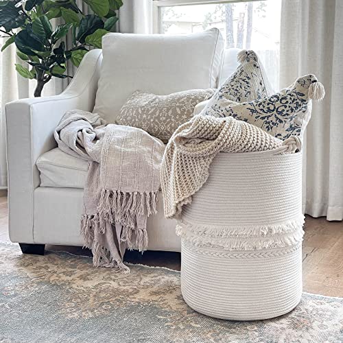 CherryNow Baby Laundry Hamper for Nursery, Tall Basket for Laundry Room, White Woven Storage Basket for Clothes, Toys, Towels, 16 x 22 inches, 69L - color: Off-white, size: 69L (16"W x 22"H)