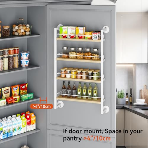 IBUYKE Spice Rack Wall Mount,4 Tier Hanging Seasoning Organizer,Spice Rack for Wall for up to 50 Jars,Spice Organization for Kitchen Cabinet,Living Room,Bathroom,Pantry,Natural TLJ016R - color: White