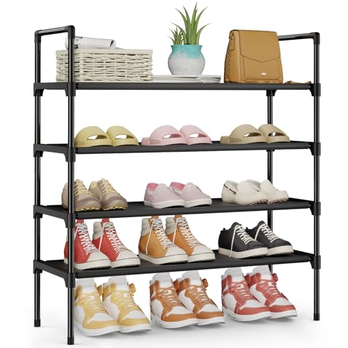 Kitsure Shoe Rack - 4-Tier Shoe Organizer, Shoe Rack for Closet, Entryway, Bedroom, Easy- Assembly Storage Shelf with Side Handles, 27.6" Wide - 4 Tiers, Black - color: Black, size: 27.6" Wide - 4 Tiers