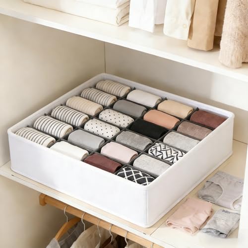 Sock Organizer Drawer Organizer,24 Compartment Foldable Storage,Closet Dividers for Underwear, Socks, Bras, Scarves, Ties, White - color: White