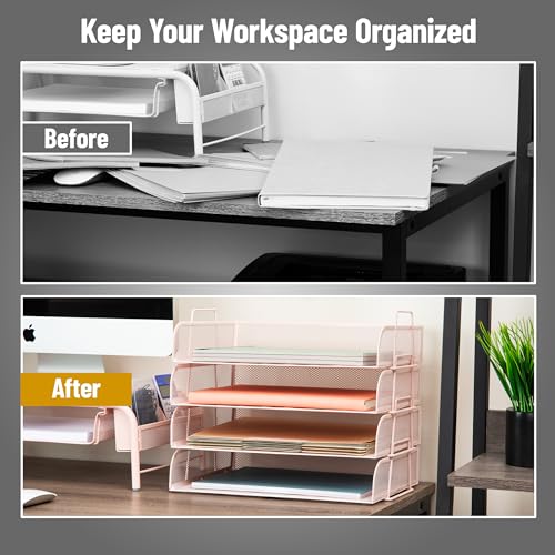 Mind Reader Stackable Paper Tray, Desktop Organizer, File Storage, Office, Metal Mesh, 4 Pcs., Pink - color: Pink, size: 13.3" x 9.8" x 11.3"