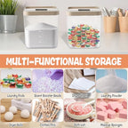 Large Laundry Pods Container with Slide Lid, Laundry Room Organization for Booster Beads with Measuring Scoops, Laundry Pods Holder for Scent Booster, Powder, Pods. (Clear 2-Pack)