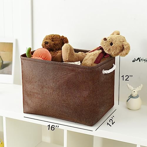 TheWarmHome Organization and Storage Basket for Shelves - 3 Pack 16x12x12 inch Fabric Storage Cubes, Cube Storage Bin for Organizing Closet Cloth Organizer Gift Toy (White & Brown) - color: Brown, size: 3PCS/Large Cube - 16L×12W×12H