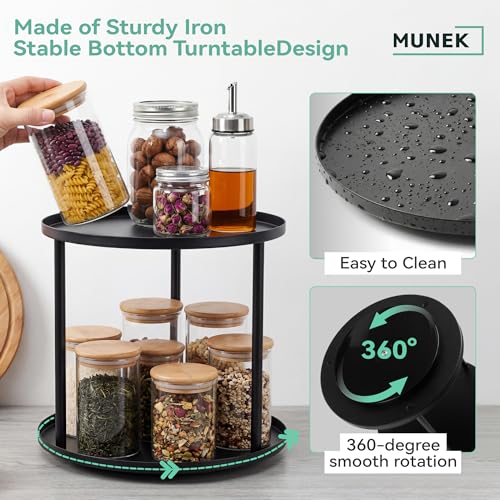MUNEK 9" Lazy Susan Organizer,2 Tier Rotating Spice Rack Organization,Metal Lazy Susan for Table Top,Pantry, Bathroom, Vanity, Black - size: 2 Tier