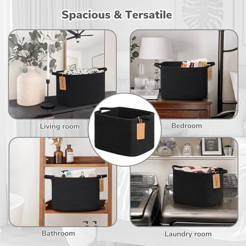 Goodpick Black Storage Basket for Shelves, Woven Baskets for Storage, Toy Baskets Storage Kids, Towel Basket with Handles for Living Room, Bathroom, 13 x 10 x 9 Inches - color: Black, size: 13"L x 10"W x 9"H