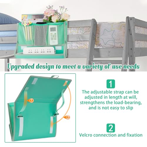 Bedside Caddy Bedside Storage Organizer Bedside Organizer with Power Strip Holder and 2 Adjustable Straps for Home Bunk Bed College Dorm Sofa (Green) - color: Green