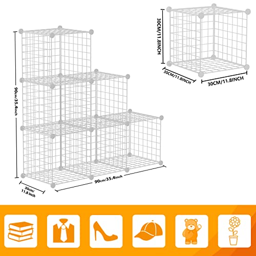 HUBSON Wire Cube Storage Organizer, Book/Toy/Craft/Potted Plants and petCloset Organizers and Storage Shelves, 6-Cube Freely Combinable Metal Grids Storage Shelf, White Iron - color: White Iron, size: 6 Cubes