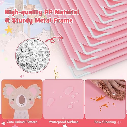 HONEY JOY Kids Wardrobe Closet, Baby Cartoon Clothes Storage Organizer, 12 Cubes & 2 Hanging Sections, Portable Children DIY Modular Bedroom Armoire Dresser Cabinet for Boys Girls (Pink) - color: Pink, size: 12-Cube