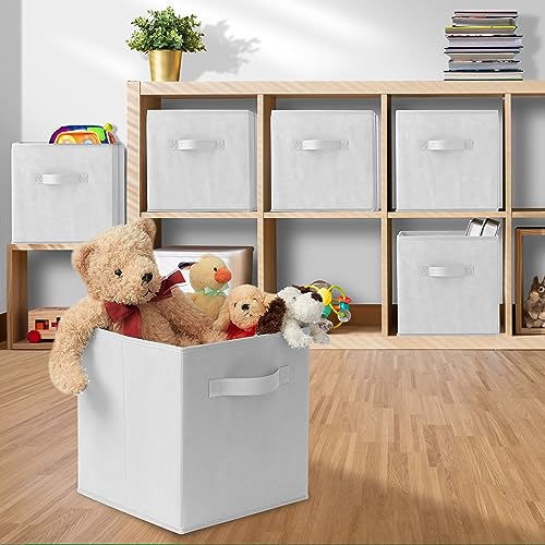 Casafield Set of 6 Collapsible Fabric Cube Storage Bins, White - 11" Foldable Cloth Baskets for Shelves, Cubby Organizers & More - color: White, size: 10.5" x 10.5" x 11"