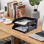 Leather Desk Organizer,2-Tier Stackable Letter Tray Holder,Office Supplies Desktop Storage Box for Document,Stationery,Magazines,Newspapers,Letters and Other Home Office Paper Sundries,Black - color: Black