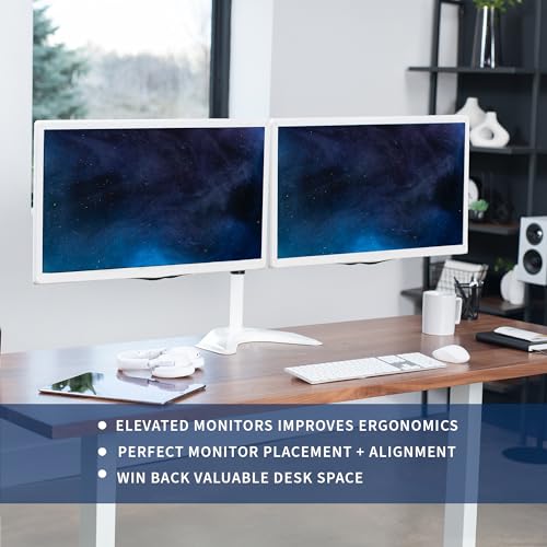 VIVO Dual LED LCD Monitor Mount, Free-Standing Desk Stand for 2 Screens up to 32 Inch, Heavy-Duty Fully Adjustable Arms with Max VESA 100x100mm, White, STAND-V032FW - color: White, size: 13" - 32" screens