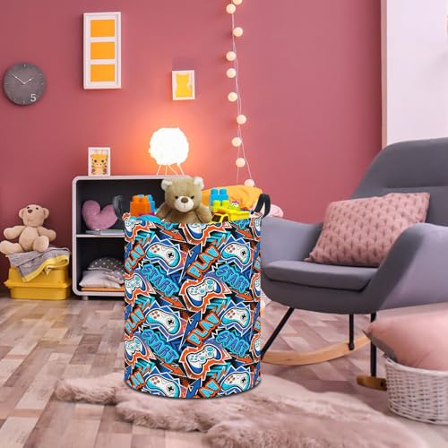 19.7" Laundry Basket,Dirty Clothes Hamper,Waterproof Storage Bin,Room Decor,Gift Baskets,Nursery Hamper(Game) - color: Game