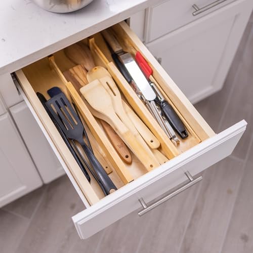 Fabsome Drawer Divider 6 Pack, Bamboo Kitchen Dividers Organizers Adjustable 17''-22'', Wooden Dresser Separators for Nursery Organization Clothes Socks Underwear Baby Clothing, with Soft Foam Ends - size: For 17-22in deep drawers inner size