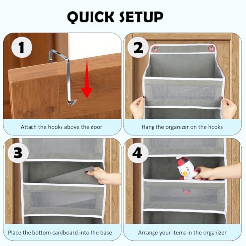 Over The Door Storage Organizer with 5 Extra Large Pockets & Side Mesh Pouches, Hanging Closet Door Organizer for Bedroom, Pantry, Nursery, Anti-Tilt Design, Fits 1.6" Doors-Dark Gray - color: Dark Gray