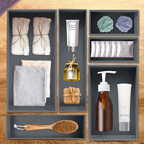 PRATIQUE Bamboo Drawer Organizer - Kitchen Utensil Organizer Silverware Tray Cutlery Holder，Office Desk Supplies and Accessories,15 * 5.9 * 2.6,Grey - color: Grey, size: 15*5.9*2.6 inch