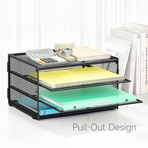 Lavatino 3-Tier Letter Tray Desk Paper Organizer – Black Mesh Metal File Tray Organizer for Desk, Office Supplies & Home Organization | Fits A4/Letter Paper, Mail, Magazines and Office Accessories - color: 4-tier No Handle - Black