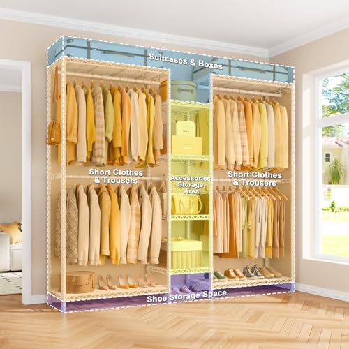 Ulif E4L L-shaped Clothing Rack for Corner, Heavy-Duty Freestanding Garment Rack, Metal Clothes Storage Organizer System with Shelves and Hangers, Max Load 962lbs, 42.7" W x 42.7" D x 79.3" H, White - color: White