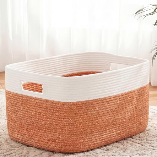 Artfeel Blanket Basket,Rectangle Woven Baskets for Storage,30L Laundry Basket for Decorative Nursery Blanket,Toys,Dirty Clothes and Magazine in Shelves,Baby Room,and Living Room - color: Orange, size: 30L