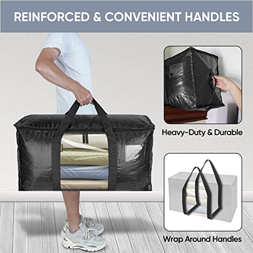 BALEINE 2-Pack Oversized Moving Bags with Reinforced Handles, Heavy-Duty Storage Tote Moving Supplies for Packaging, Camping (Black w/Window, 2-Pack) - color: Black-window, size: 2-Pack