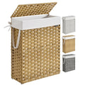 SONGMICS Slim Laundry Hamper with Lid, 14.5 Gallon (55L) Rattan Clothes Laundry Basket with Lid and Handles, Foldable, Removable Liner, Goose Yellow ULCB164N01 - color: Goose Yellow, size: 55 L