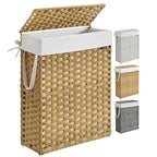 SONGMICS Slim Laundry Hamper with Lid, 14.5 Gallon (55L) Rattan Clothes Laundry Basket with Lid and Handles, Foldable, Removable Liner, Goose Yellow ULCB164N01 - color: Goose Yellow, size: 55 L