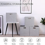 Cube Storage Bins 13×13x13 Inch Linen Foldable Box with Handles, Collapsible Organization Basket Set of 4 Large Capacity Grewer for Closet Shelf Cabinet Bookcase Bedroom, Silver Grey - color: Grey