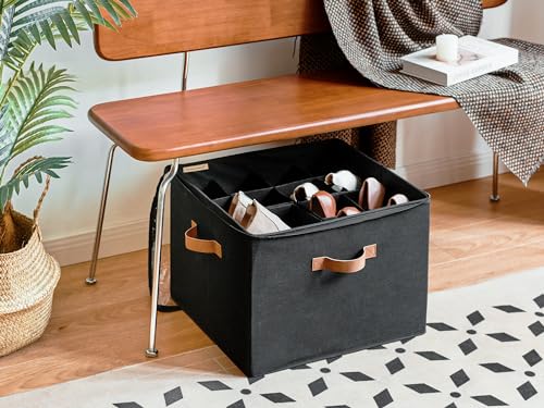 StorageWorks Shoe Organizer for Closet, Fits up to 16 Pairs, Shoe Cubby Storage Containers with Adjustable Dividers and Clear Cover, Black - color: Black, size: Medium