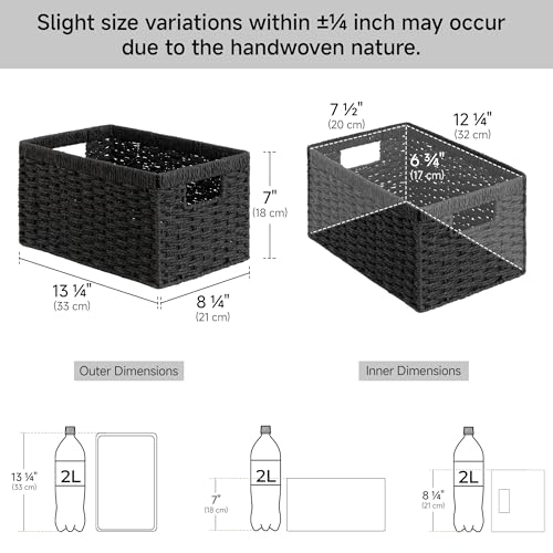 StorageWorks Pantry Baskets, Wicker Storage Baskets for Organizing, Pantry Organizers and Storage, Medium, Black, 2-Pack - color: Black (Paper Rope), size: 2x 13¼"L x 8¼"W x 7"H