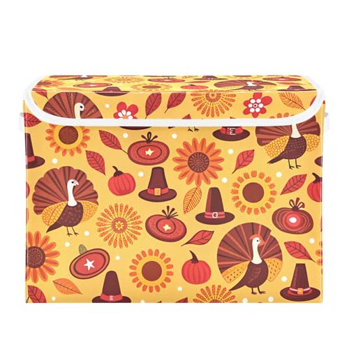 xigua Thanksgiving Sunflower Turkey Storage Bins with Lids and Carrying Handle,Foldable Storage Boxes Organizer Containers Baskets Cube with Cover for Home Bedroom Closet Office - color: Thanksgiving Sunflower Turkey