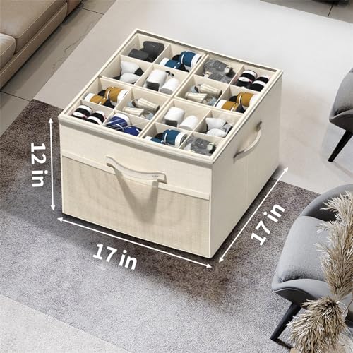 Aokeyee Shoe Organizer for Closet,2 Pack Foldable Shoe Storage Organizer Box Bin with Adjustable Dividers and Clear Cover, Fits up to 16-32 Pairs - color: Beige, size: 2 PCS