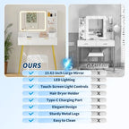 Garvee Fluted Vanity Desk with Mirror and Lights, 31 in Small Makeup Vanity Storage Cabinet & 2 Drawers, 3 Lighting Modes, Stylish Dressing Table for Bedroom - color: Light White