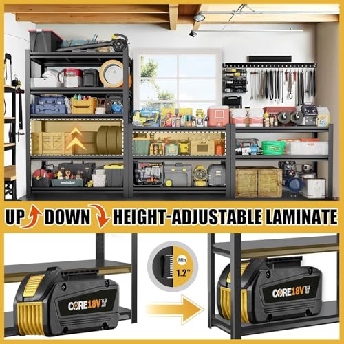 Garage Shelving Heavy Duty, 5-Tier Adjustable Garage Storage Shelving Unit, 78" H Metal Shelves, 3000LBS, Storage Rack Utility Shelf for Basement, Kitchen, Warehouse, Pantry, Black - size: 45"W x 16"D x 78"H