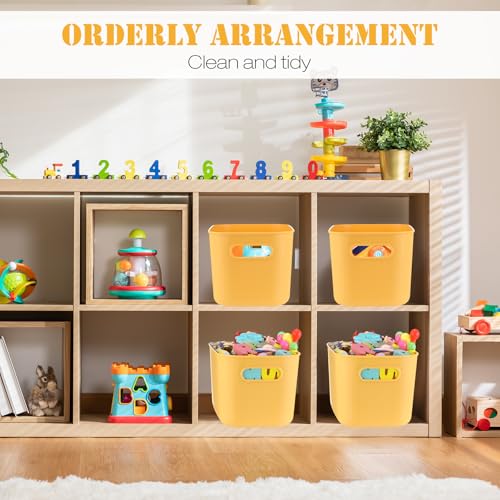 Hoolerry 8 Pieces Colorful Storage Bins with Lid, Plastic Storage Basket Organizing Container Stackable Box with Handle for Shelves Desktop Playroom Office(10.2 x 7 x 6.3 Inch,Yellow) - color: Yellow, size: 10.2 x 7 x 6.3 Inch