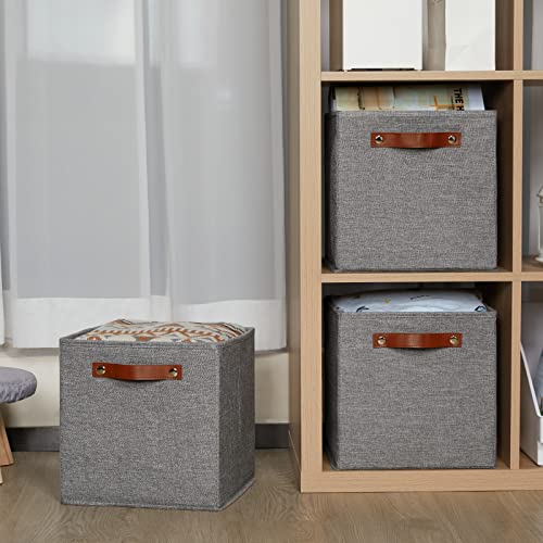 HNZIGE Shelf Storage Cubes Bins for Organizing, Set of 4, Cabby Fabric Cube 11x11 Closet Organizer with Handles (Gray) - color: Gray, size: 11"x11"x11"-4pack