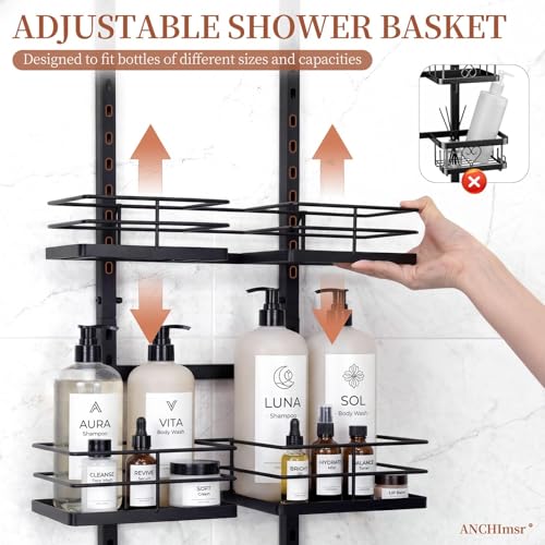 Adjustable Hanging Shower Caddy for Handheld Showerhead, 4-Tier Rustproof Shower Rack Baskets, Anti-Swing Hanging Shower Organizer for Bathroom Storage with 2 S-Hooks, Large Capacity, Black - color: 4-Tier Black