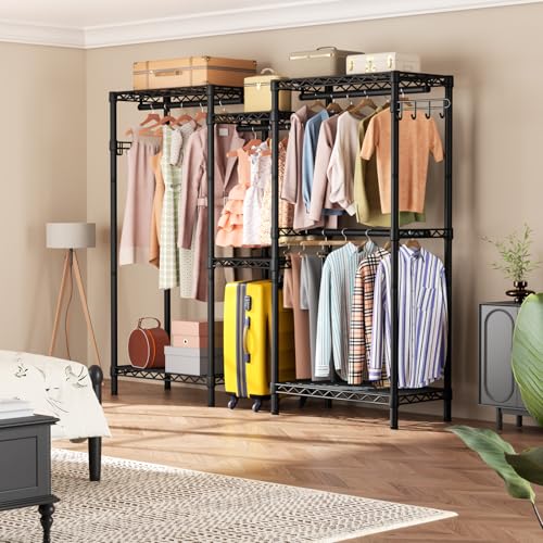 Golpart Heavy Duty Garment Rack Clothes Rack,Large Metal Closet Organizer System Storage Wardrobe,Freestanding Clothing Rack Black 15.75" D x 77.5" W x 77" H - color: Black, size: 15.75"D x 77.5"W x 77"H