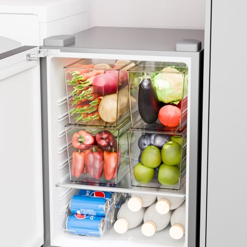 Yieach 4 Pack Large Stackable Clear Storage Bins with Lids,BPA FREE Pantry Organizers and Storage with Handle,Plastic Containers Organization and Storage for Kitchen,Refrigerator,Closet Organization - size: Pack of 4