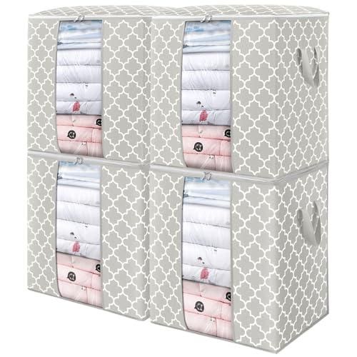 WISELIFE Storage Bags 4 Pack/100L Large Blanket Clothes Organization and Storage Containers for Comforters,Bedding, Foldable Organizer with Reinforced Handle, Clear Window, Sturdy Zippers,Lvory - color: Lvory, size: 4x 100L