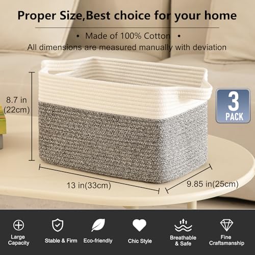 OIAHOMY 3 Pack Storage Basket for Organizing, 13''X9.85''X8.7'' Woven Storage Bins with Handles, toy organizers,Stylish Room Decor, Black variegated - color: Black variegated, size: 13''×9.9''×8.7''